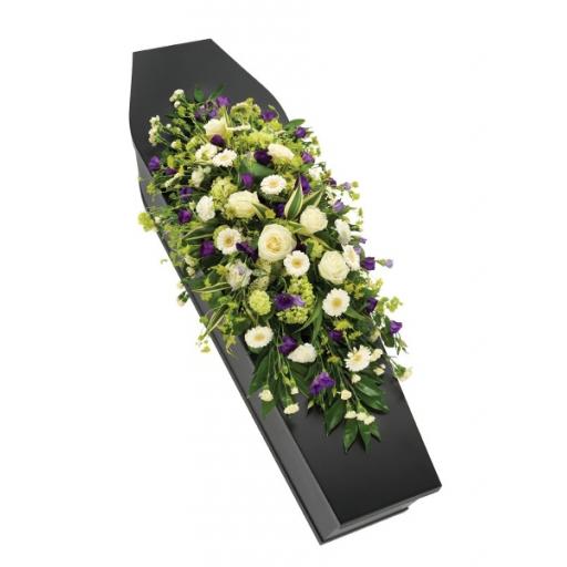 White & Purple Coffin Top Arrangement