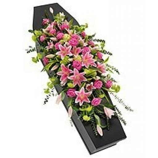 Pink Rose & Lily Coffin Top Arrangement